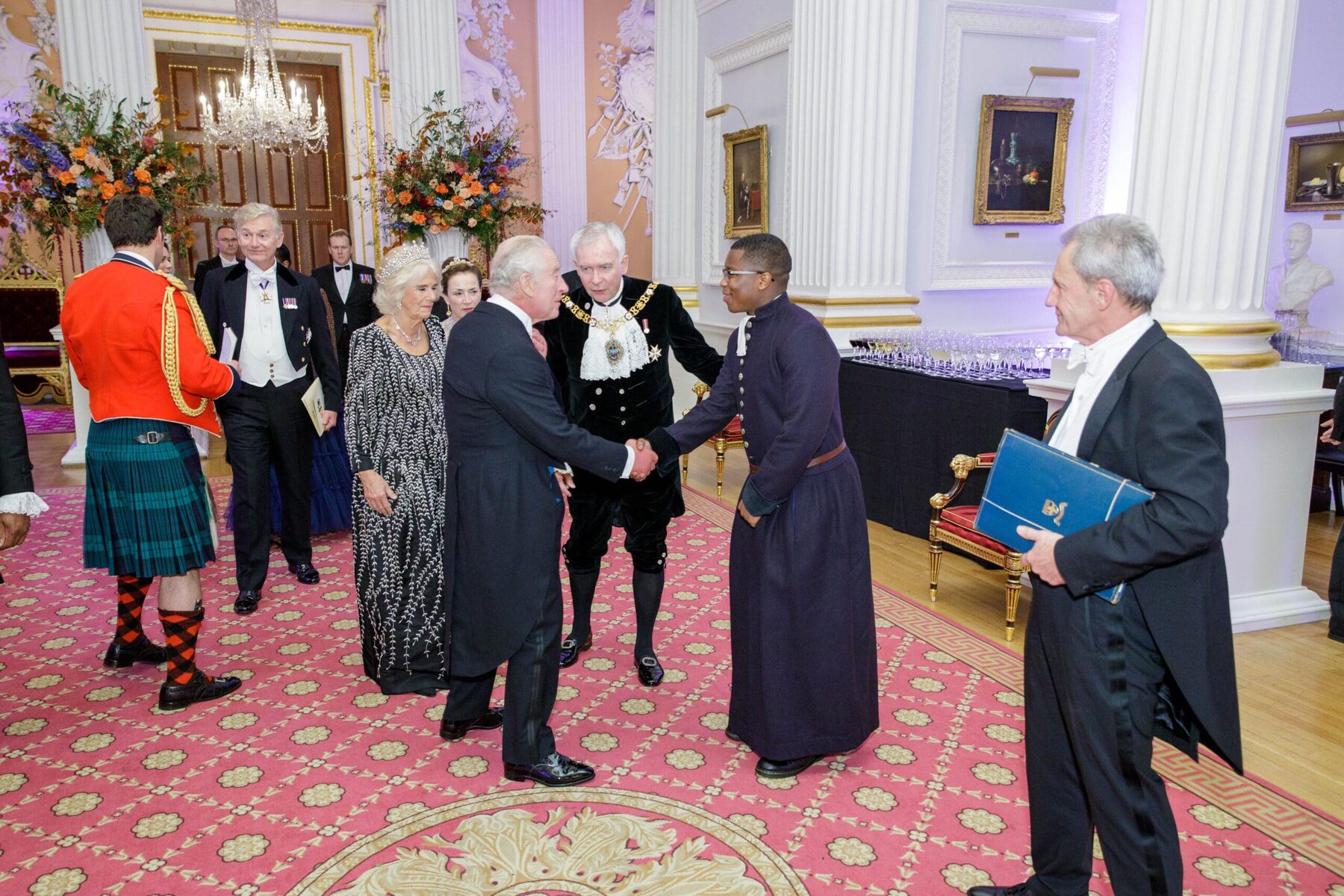 Zephaneth Puplampu (Senior Grecian) meets King Charles III and Queen Camilla at Mansion House, October 2023